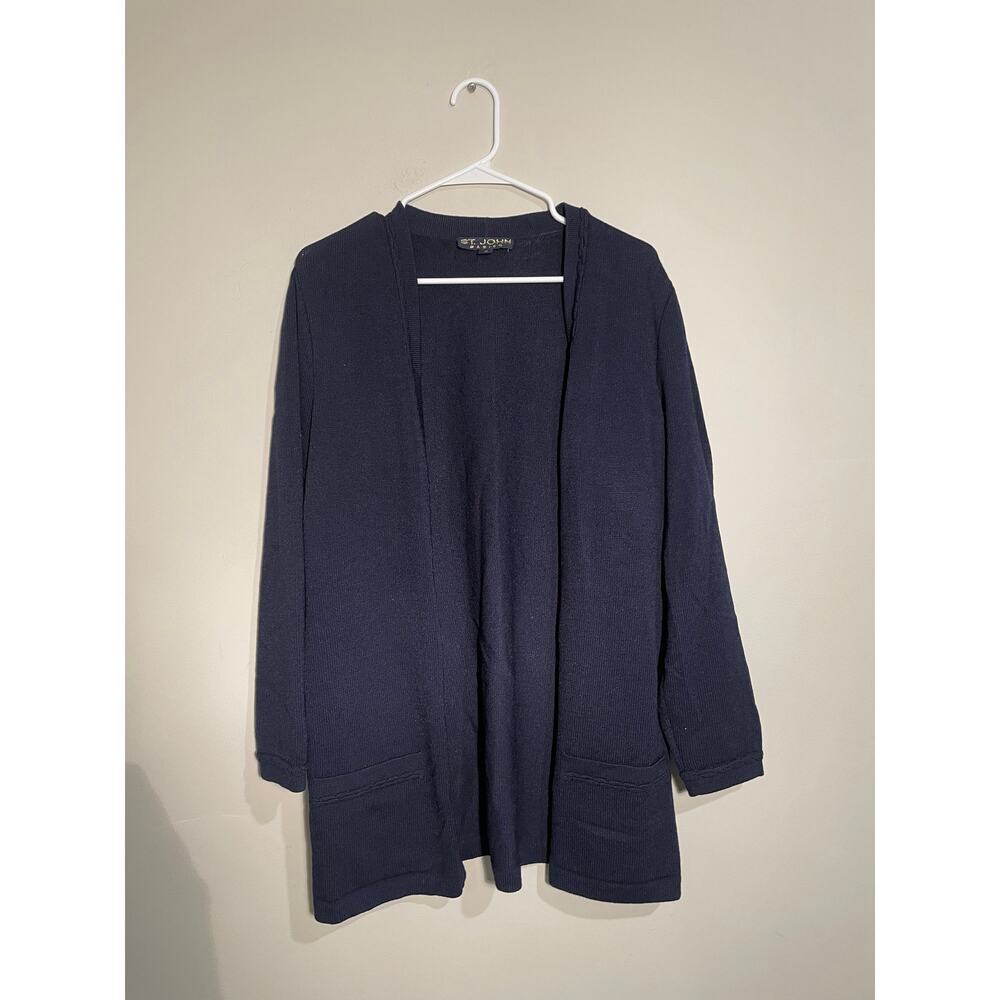 St. John Basics Navy Santana Knit Open Front Cardigan‎